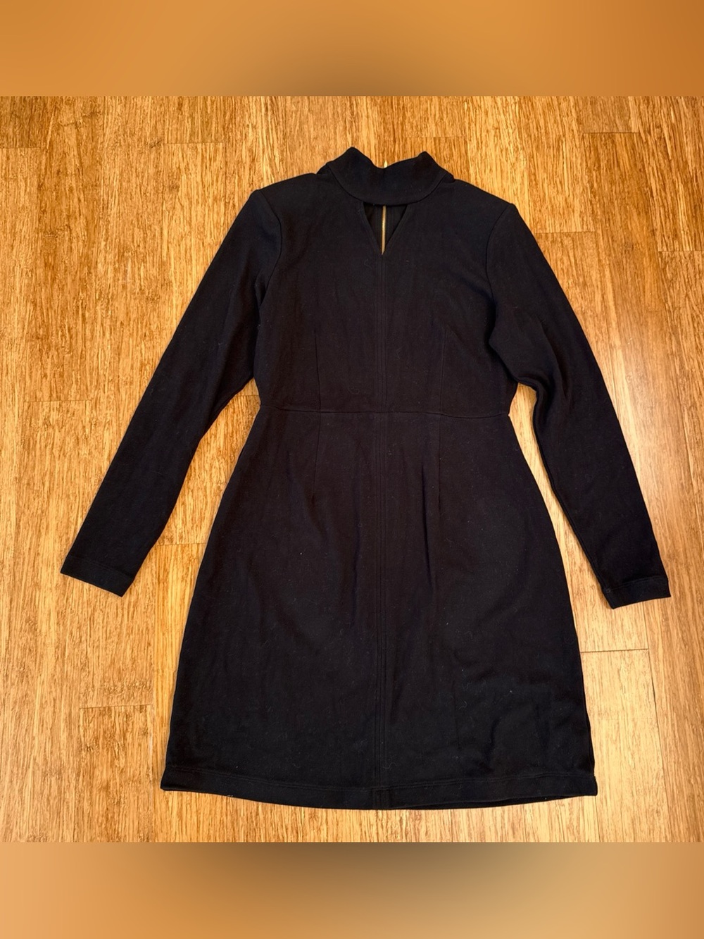 CABI keyhole Long Sleeve Black Mock Neck Dress